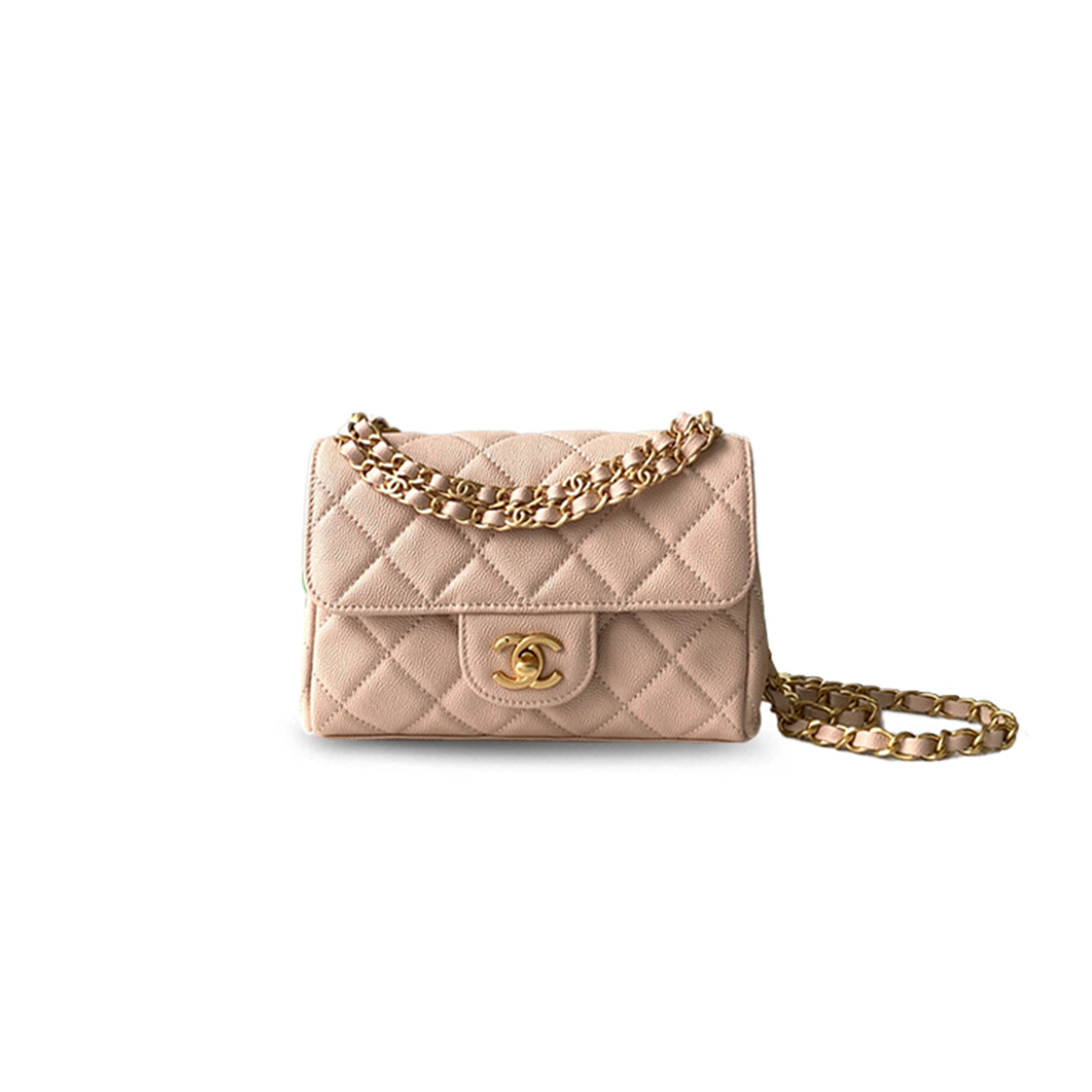 CHANEL CAVIAR DOUBLE CHAIN FLAP BAG AS5239 (18*13*5.5cm)